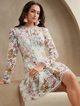 Anewsta Women's Elegant Floral Print Long Sleeve Lace Dress, High-End French Style Floral Dress, Beach, Spring Outfits For Women